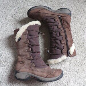Merrell Encore Apex Women Winter Boots Size 6.5 Brown Suede Waterproof Opti-Warm